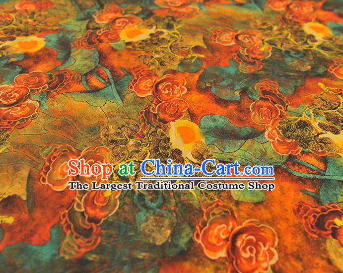Chinese Traditional Ginger Gambiered Guangdong Gauze Cheongsam Cloth Material Classical Clouds Pattern Silk Fabric