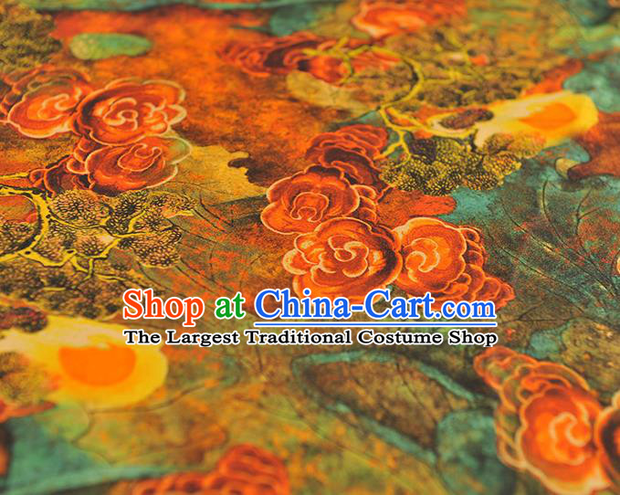 Chinese Traditional Ginger Gambiered Guangdong Gauze Cheongsam Cloth Material Classical Clouds Pattern Silk Fabric