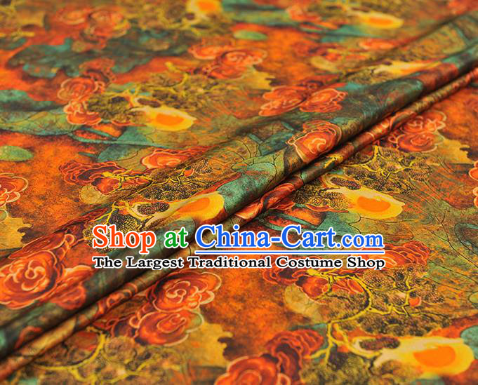 Chinese Traditional Ginger Gambiered Guangdong Gauze Cheongsam Cloth Material Classical Clouds Pattern Silk Fabric