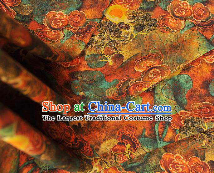 Chinese Traditional Ginger Gambiered Guangdong Gauze Cheongsam Cloth Material Classical Clouds Pattern Silk Fabric