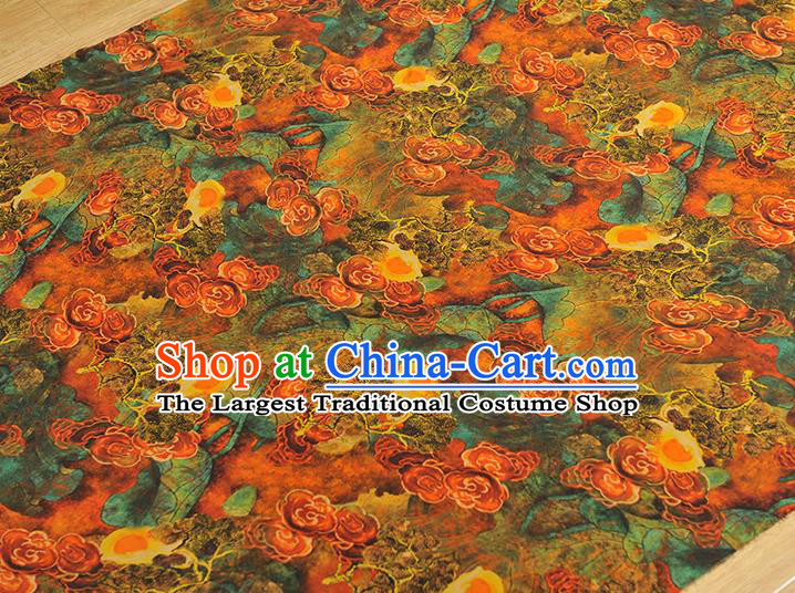 Chinese Traditional Ginger Gambiered Guangdong Gauze Cheongsam Cloth Material Classical Clouds Pattern Silk Fabric