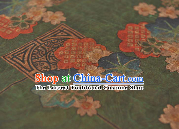 Chinese Classical Blossom Pattern Silk Fabric Traditional Cheongsam Cloth Green Gambiered Guangdong Gauze Material