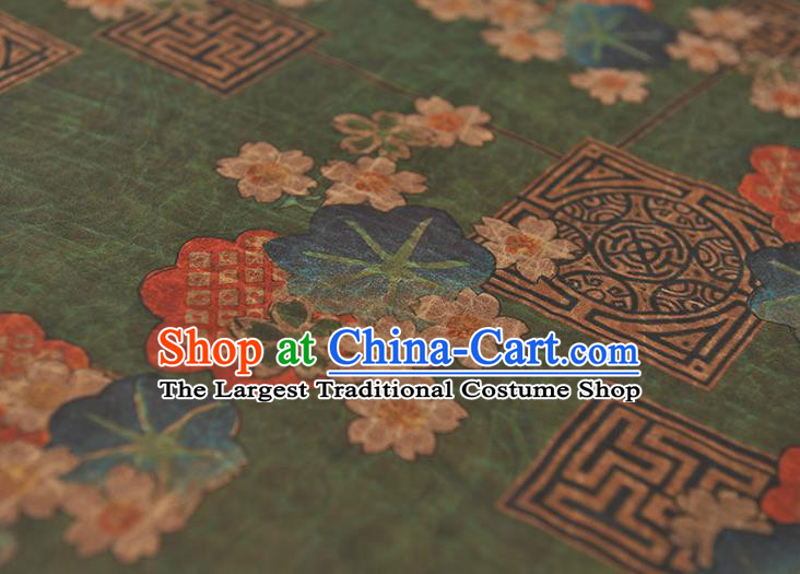 Chinese Classical Blossom Pattern Silk Fabric Traditional Cheongsam Cloth Green Gambiered Guangdong Gauze Material