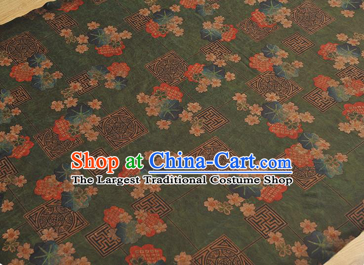 Chinese Classical Blossom Pattern Silk Fabric Traditional Cheongsam Cloth Green Gambiered Guangdong Gauze Material