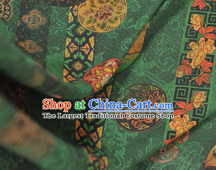 Chinese Traditional Classical Folding Screen Pattern Gambiered Guangdong Gauze Silk Fabric Cheongsam Green Cloth Material