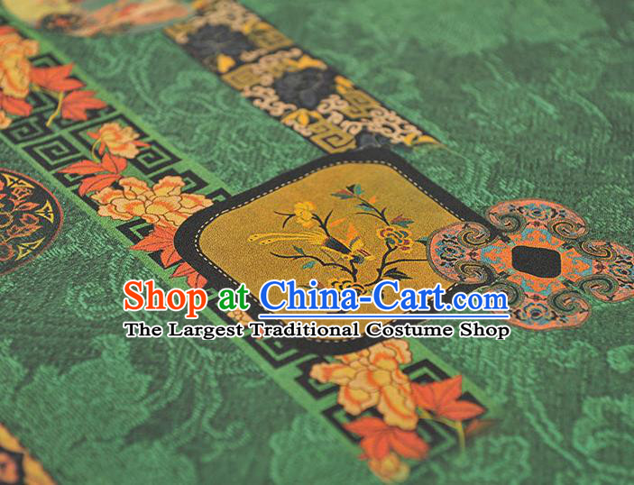 Chinese Traditional Classical Folding Screen Pattern Gambiered Guangdong Gauze Silk Fabric Cheongsam Green Cloth Material