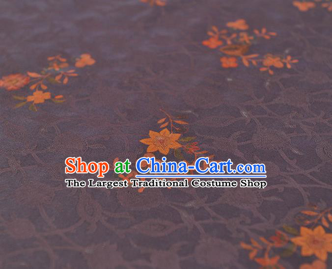 Chinese Traditional Purple Gambiered Guangdong Gauze Cheongsam Cloth Material Classical Flowers Pattern Silk Fabric
