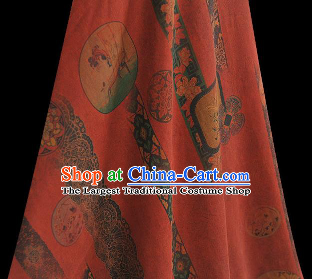 Chinese Traditional Silk Fabric Classical Folding Screen Pattern Gambiered Guangdong Gauze Cheongsam Purplish Red Cloth Material