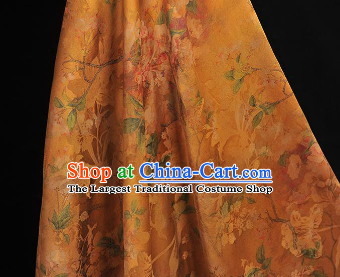 Chinese Classical Begonia Pattern Gambiered Guangdong Gauze Cheongsam Cloth Material Traditional Ginger Silk Fabric