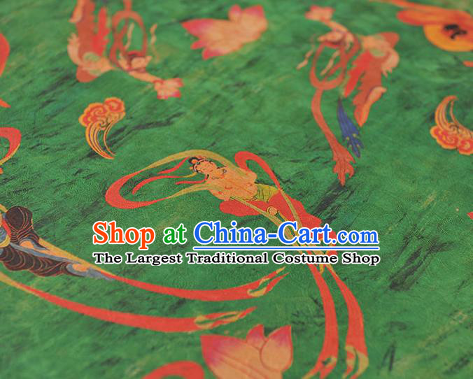 Chinese Traditional Green Gambiered Guangdong Gauze Cheongsam Cloth Material Classical Flying Apsaras Pattern Silk Fabric