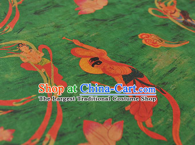 Chinese Traditional Green Gambiered Guangdong Gauze Cheongsam Cloth Material Classical Flying Apsaras Pattern Silk Fabric