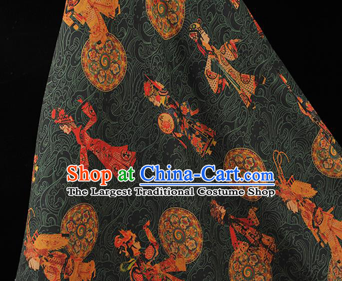 Chinese Classical Beijing Opera Pattern Gambiered Guangdong Gauze Cloth Material Traditional Cheongsam Atrovirens Silk Fabric