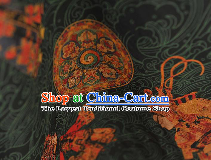Chinese Classical Beijing Opera Pattern Gambiered Guangdong Gauze Cloth Material Traditional Cheongsam Atrovirens Silk Fabric