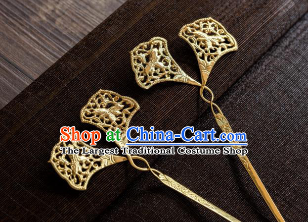 China Ancient Princess Ginkgo Leaf Hairpin Tang Dynasty Hair Clip Traditional Hanfu Hair Accessories Gilding Hair Stick