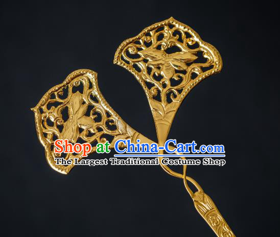 China Ancient Princess Ginkgo Leaf Hairpin Tang Dynasty Hair Clip Traditional Hanfu Hair Accessories Gilding Hair Stick