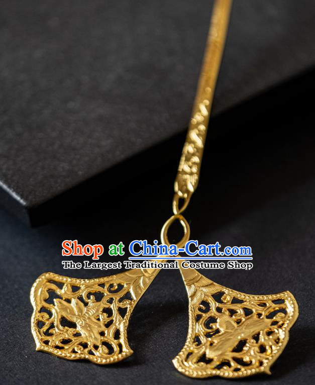 China Ancient Princess Ginkgo Leaf Hairpin Tang Dynasty Hair Clip Traditional Hanfu Hair Accessories Gilding Hair Stick