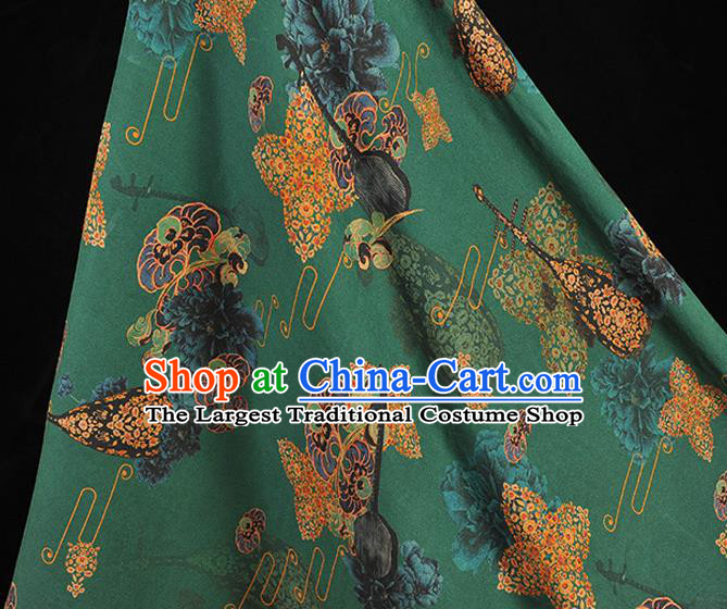 Chinese Classical Lute Pattern Green Gambiered Guangdong Gauze Traditional Cloth Material Cheongsam Silk Fabric