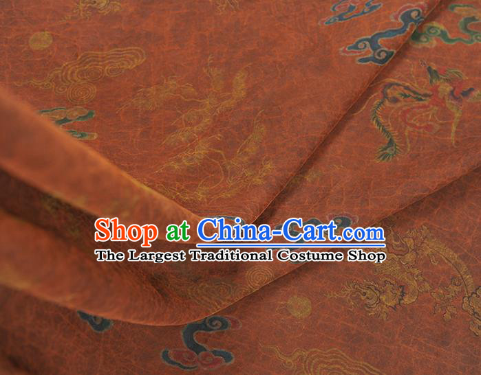 Top Chinese Cheongsam Traditional Cloud Dragon Pattern Brown Silk Fabric Gambiered Guangdong Gauze