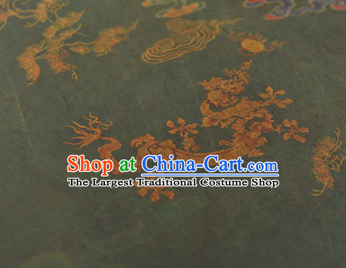 Top Dark Green Gambiered Guangdong Gauze Fabric Chinese Cheongsam Traditional Cloud Dragon Pattern Silk Drapery