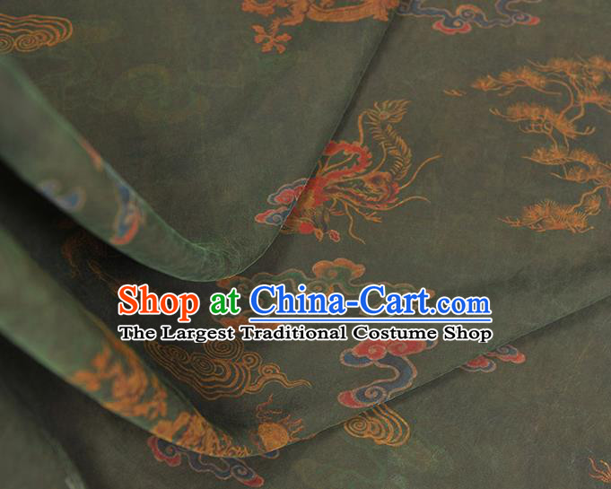 Top Dark Green Gambiered Guangdong Gauze Fabric Chinese Cheongsam Traditional Cloud Dragon Pattern Silk Drapery