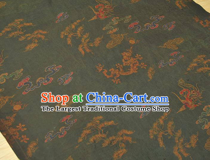 Top Dark Green Gambiered Guangdong Gauze Fabric Chinese Cheongsam Traditional Cloud Dragon Pattern Silk Drapery