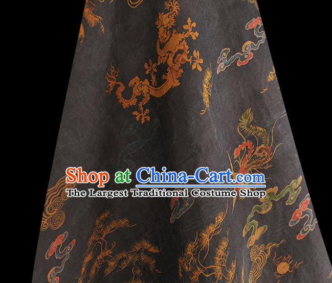 Top Cheongsam Black Gambiered Guangdong Gauze Fabric Chinese Traditional Dragon Phoenix Pattern Silk Drapery