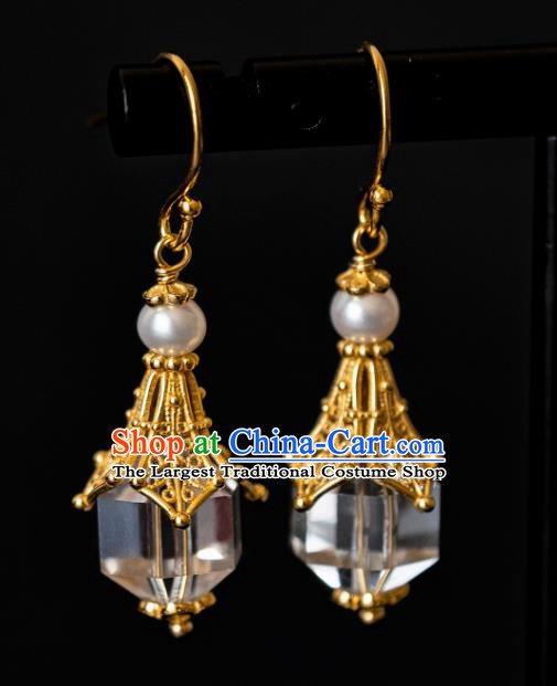 China Traditional Ancient Ming Dynasty Imperial Concubine Crystal Earrings Ming Dynasty Gilding Ear Jewelry