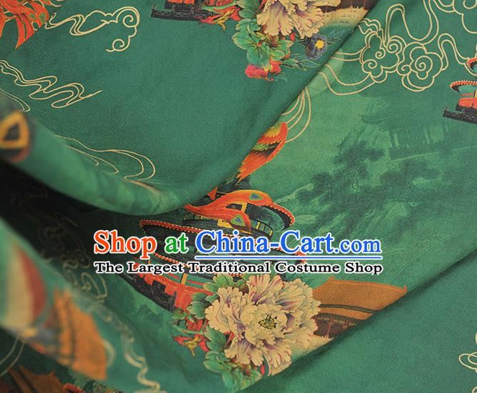Top Grade Cheongsam Green Gambiered Guangdong Gauze Chinese Traditional Heaven Temple Pattern Silk Drapery Silk Fabric
