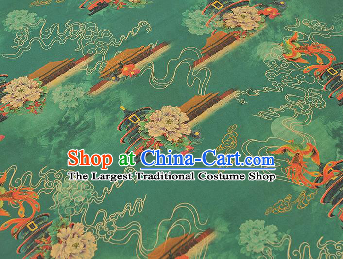 Top Grade Cheongsam Green Gambiered Guangdong Gauze Chinese Traditional Heaven Temple Pattern Silk Drapery Silk Fabric