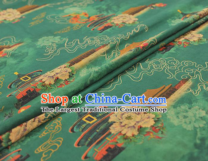 Top Grade Cheongsam Green Gambiered Guangdong Gauze Chinese Traditional Heaven Temple Pattern Silk Drapery Silk Fabric