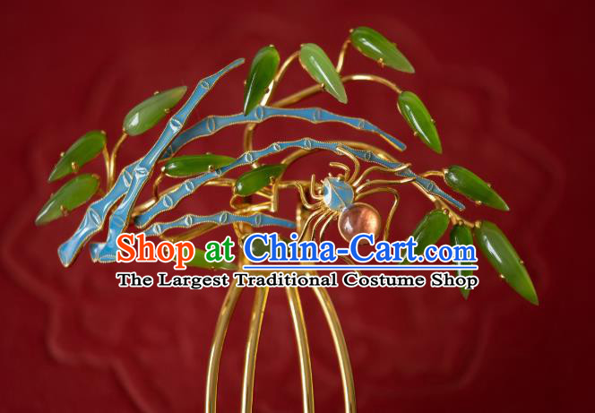 China Traditional Jade Bamboo Hair Comb Ancient Imperial Concubine Gems Hairpin Qing Dynasty Court Hair Accessories