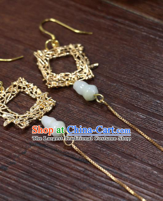 Handmade Chinese National Long Tassel Earrings Traditional Cheongsam Classical Jade Gourd Ear Accessories
