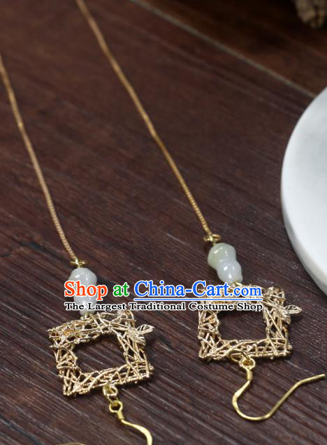 Handmade Chinese National Long Tassel Earrings Traditional Cheongsam Classical Jade Gourd Ear Accessories