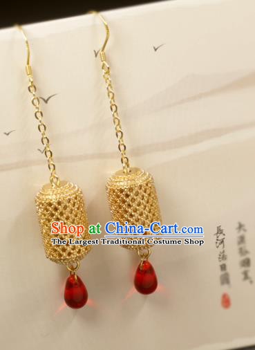 Handmade Traditional Cheongsam Classical Ear Accessories Chinese National Golden Lantern Earrings