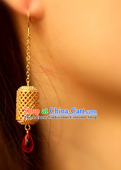 Handmade Traditional Cheongsam Classical Ear Accessories Chinese National Golden Lantern Earrings