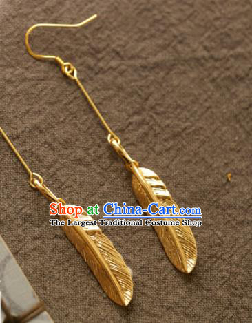 Handmade Traditional Classical Cheongsam Ear Accessories Chinese National Golden Leaf Earrings