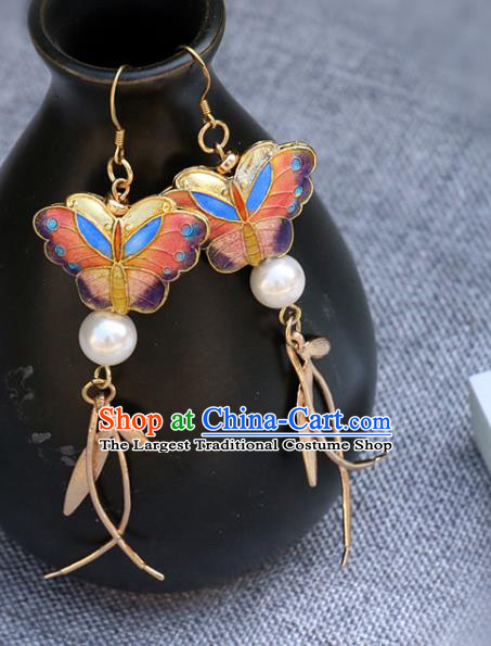 Handmade Traditional Cloisonne Butterfly Ear Accessories Chinese National Earrings