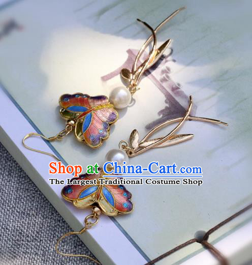 Handmade Traditional Cloisonne Butterfly Ear Accessories Chinese National Earrings