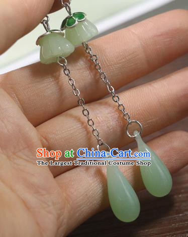 Handmade Traditional Jade Lotus Seedpod Ear Accessories Chinese National Long Earrings
