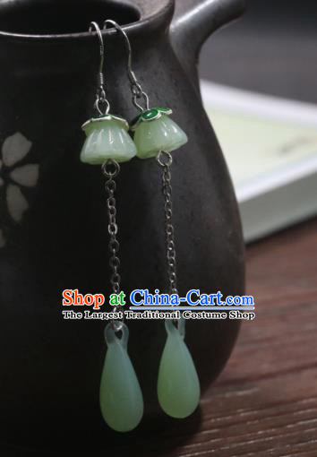 Handmade Traditional Jade Lotus Seedpod Ear Accessories Chinese National Long Earrings