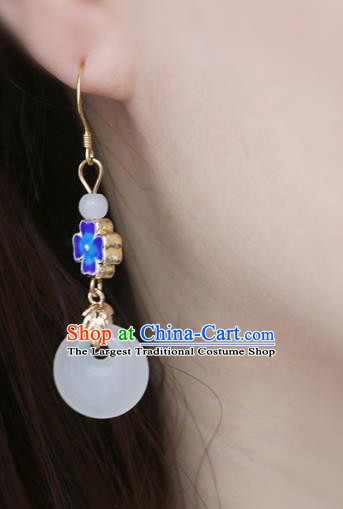 Handmade Traditional Enamel Flower Ear Accessories Chinese National White Jade Ring Earrings