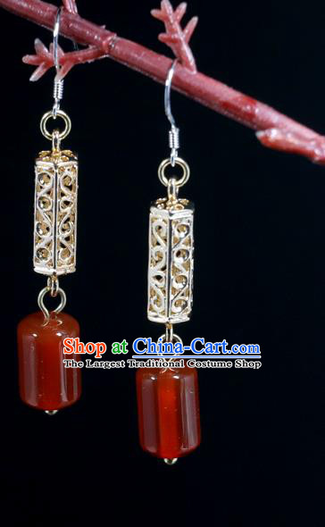 Handmade Traditional Agate Ear Accessories Chinese National New Year Golden Earrings