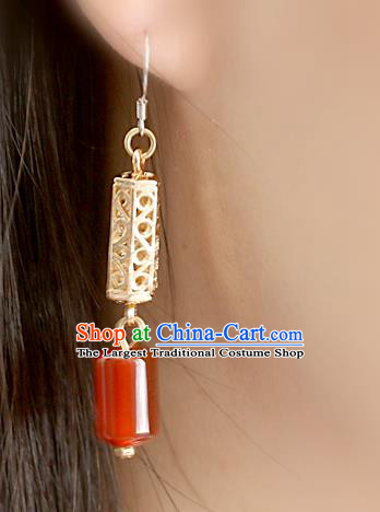 Handmade Traditional Agate Ear Accessories Chinese National New Year Golden Earrings