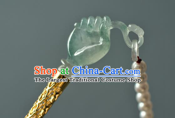 China Ming Dynasty Jade Buddha Hand Hairpin Traditional Ancient Court Woman Hair Accessories Hanfu Hair Stick