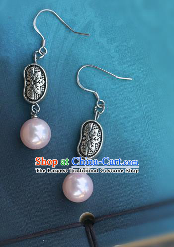 Handmade Traditional Classical Carving Lotus Ear Accessories Chinese National Silver Earrings