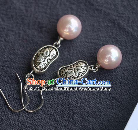 Handmade Traditional Classical Carving Lotus Ear Accessories Chinese National Silver Earrings