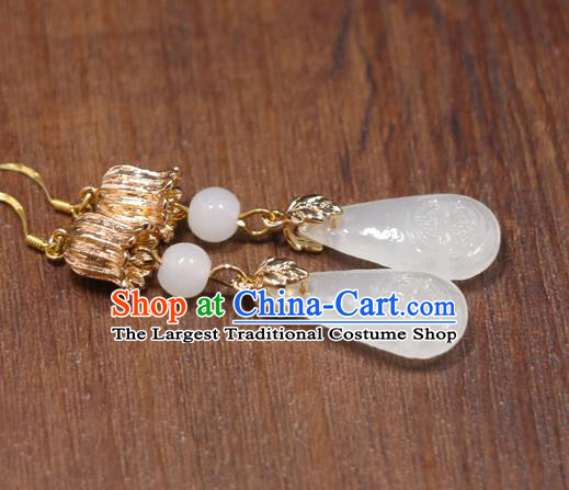 Handmade Traditional White Glass Ear Accessories Chinese Hanfu Jewelry National Golden Convallaria Earrings