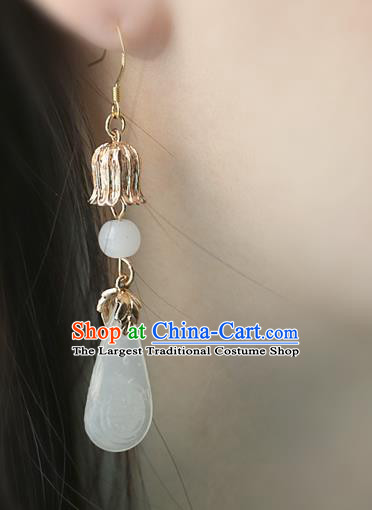 Handmade Traditional White Glass Ear Accessories Chinese Hanfu Jewelry National Golden Convallaria Earrings