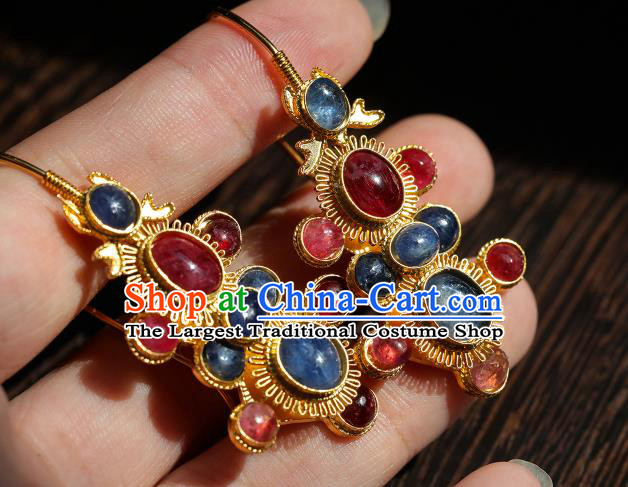 Handmade Traditional Ming Dynasty Ear Accessories Chinese Gems Jewelry Ancient Court Empress Earrings