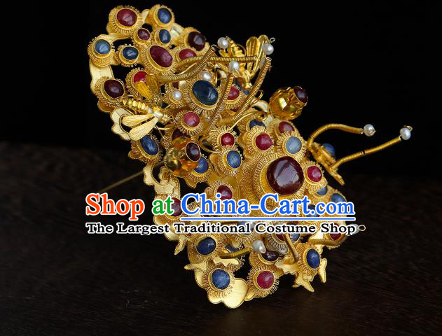 China Handmade Hair Accessories Ancient Empress Hair Crown Ming Dynasty Palace Gems Hairpin for Women